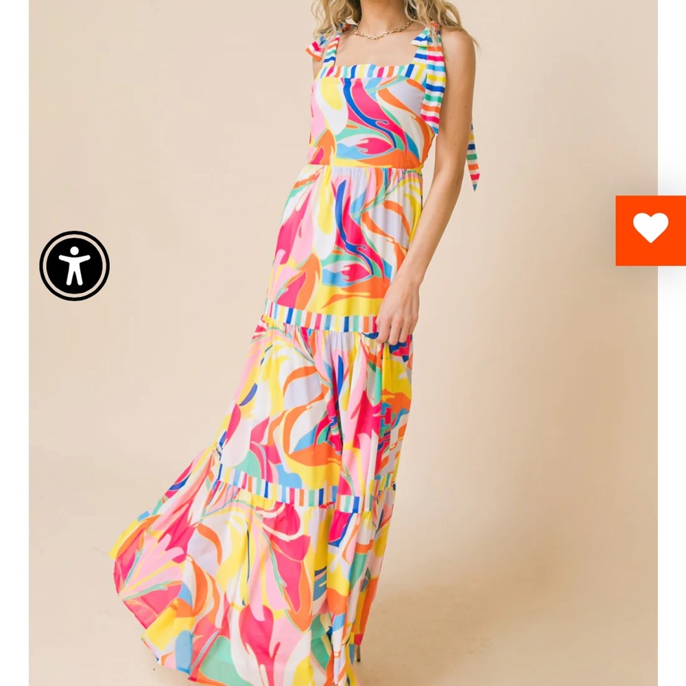 Flying Tomato Tea Party Woven Maxi Dress Small Pink Yellow Resort Beach